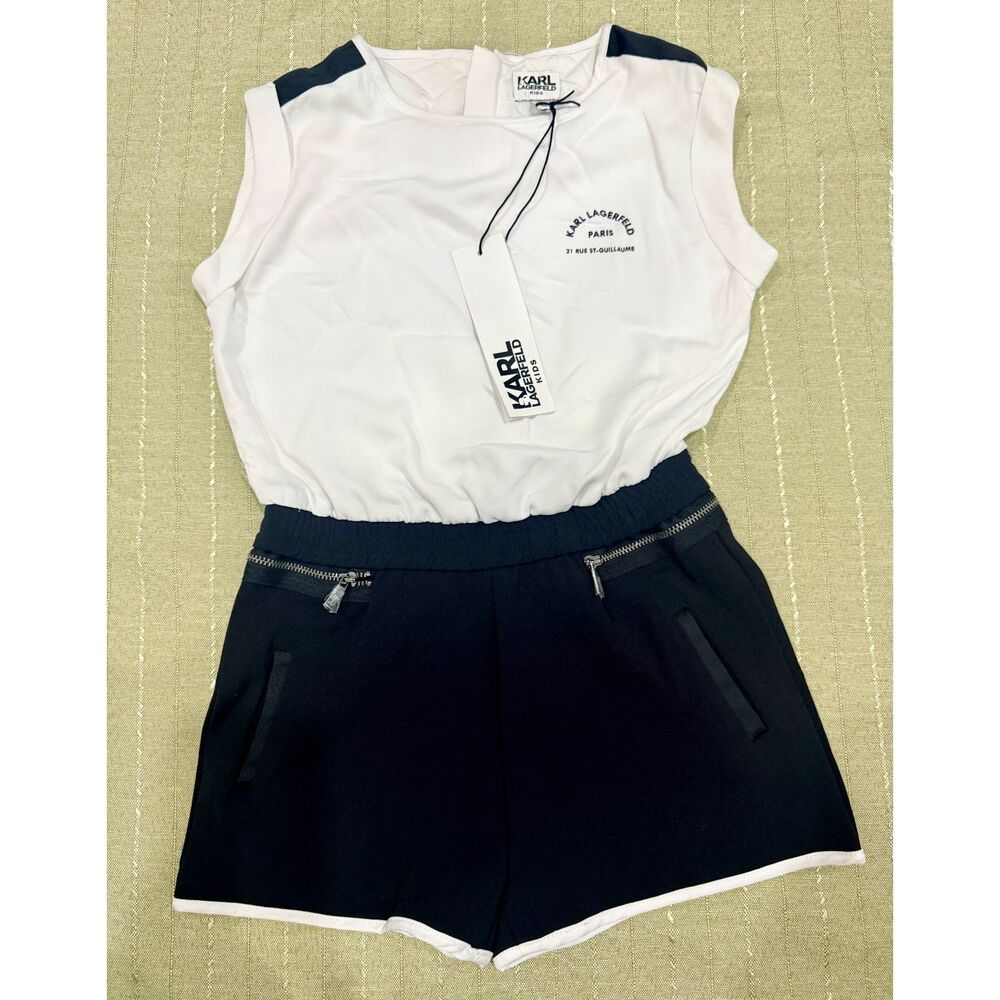 NWT Karl Lagerfeld Kids Sleeveless Romper | Black & White | Girls Size 4